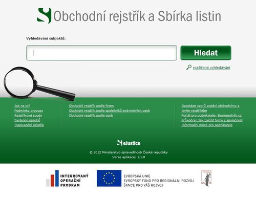 В марте 2012 года сайт Торгового реестра Чехии существенно обновился 